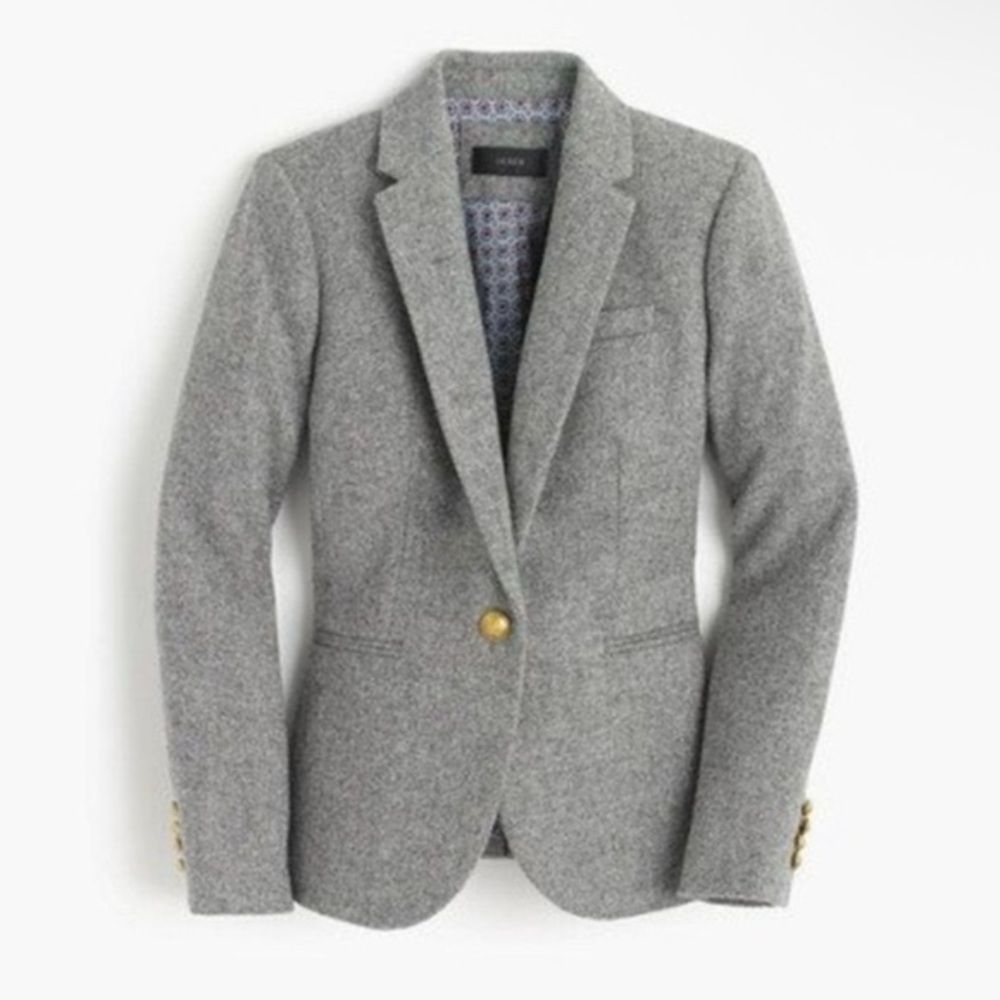 J. Crew Campbell 100% Wool Light Grey Blazer Size 4 lined with Gold Buttons